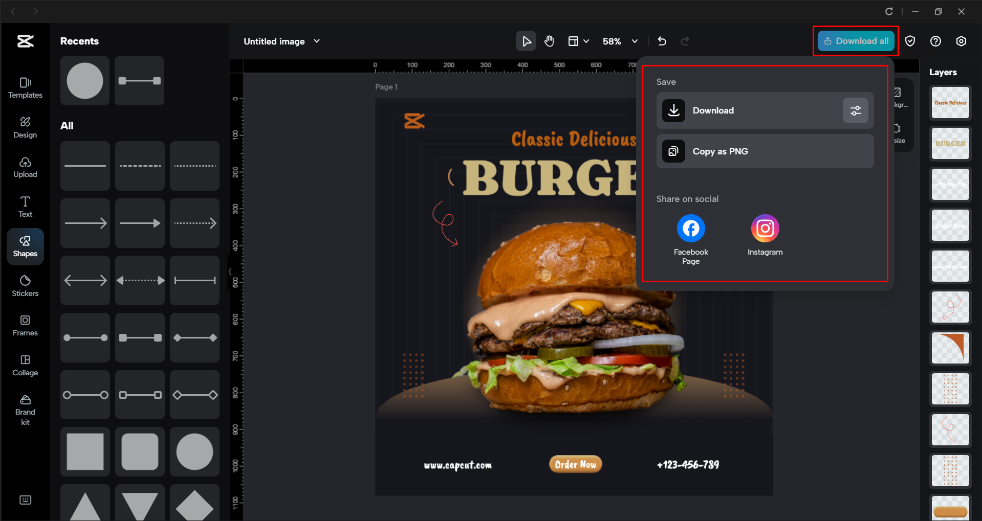 Downloading the image from the CapCut desktop video editor