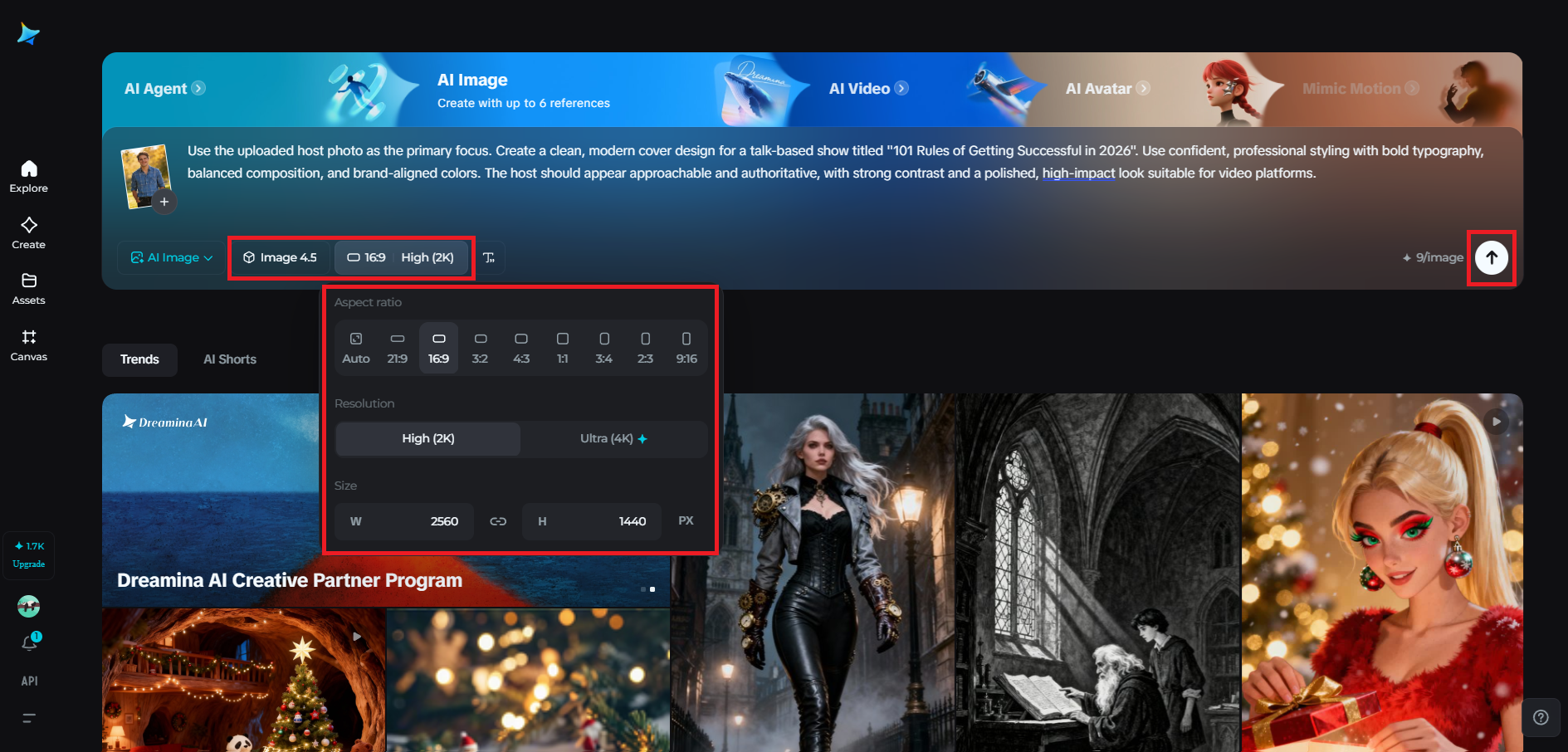 Choose the model and set output preferences