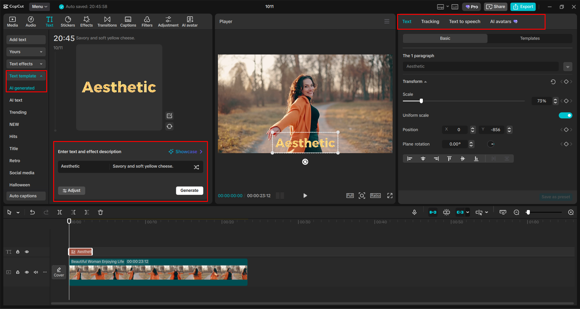 Generating text and adding it to a video with the CapCut desktop video editor