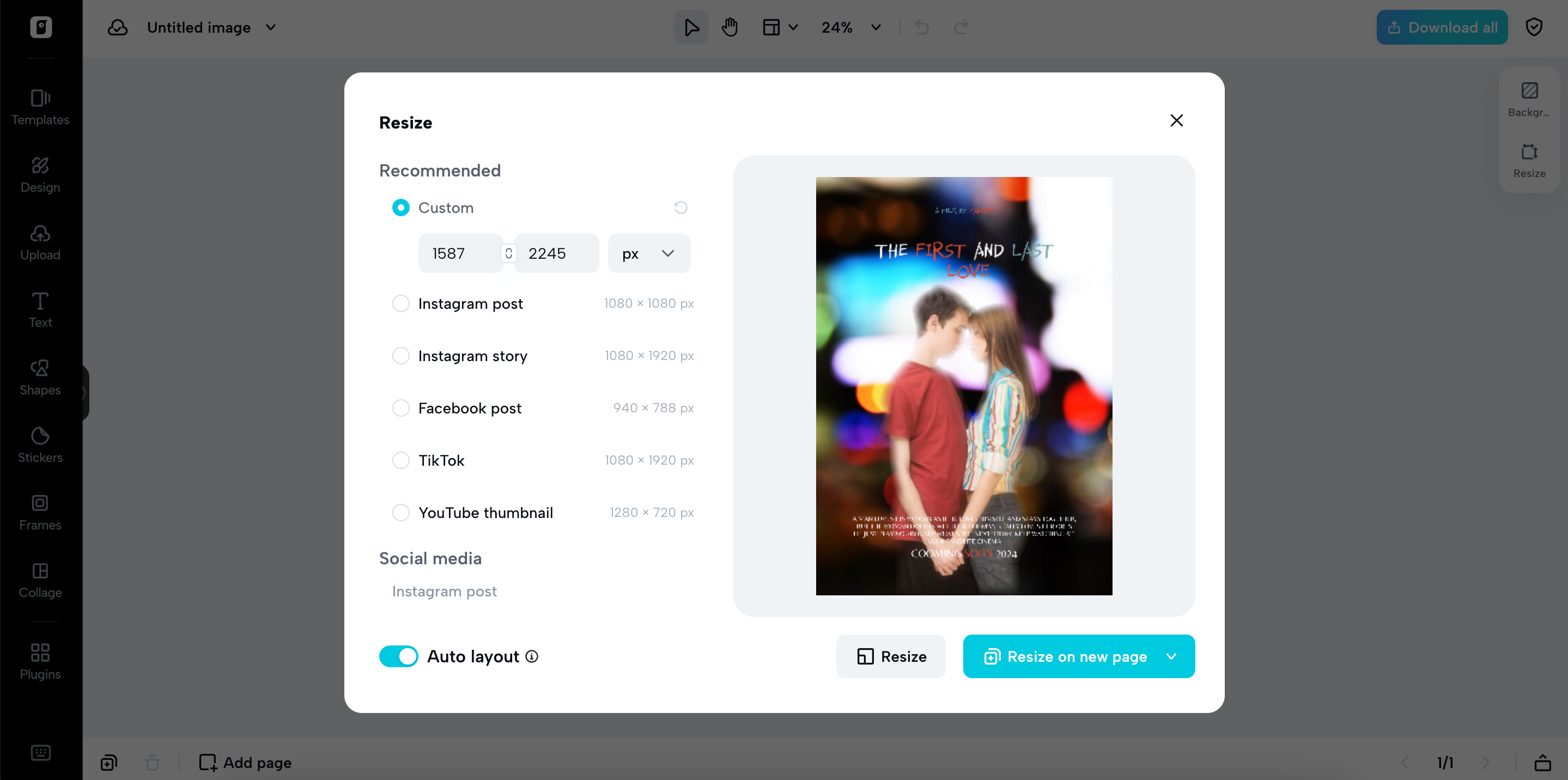 Movie poster size adjustment