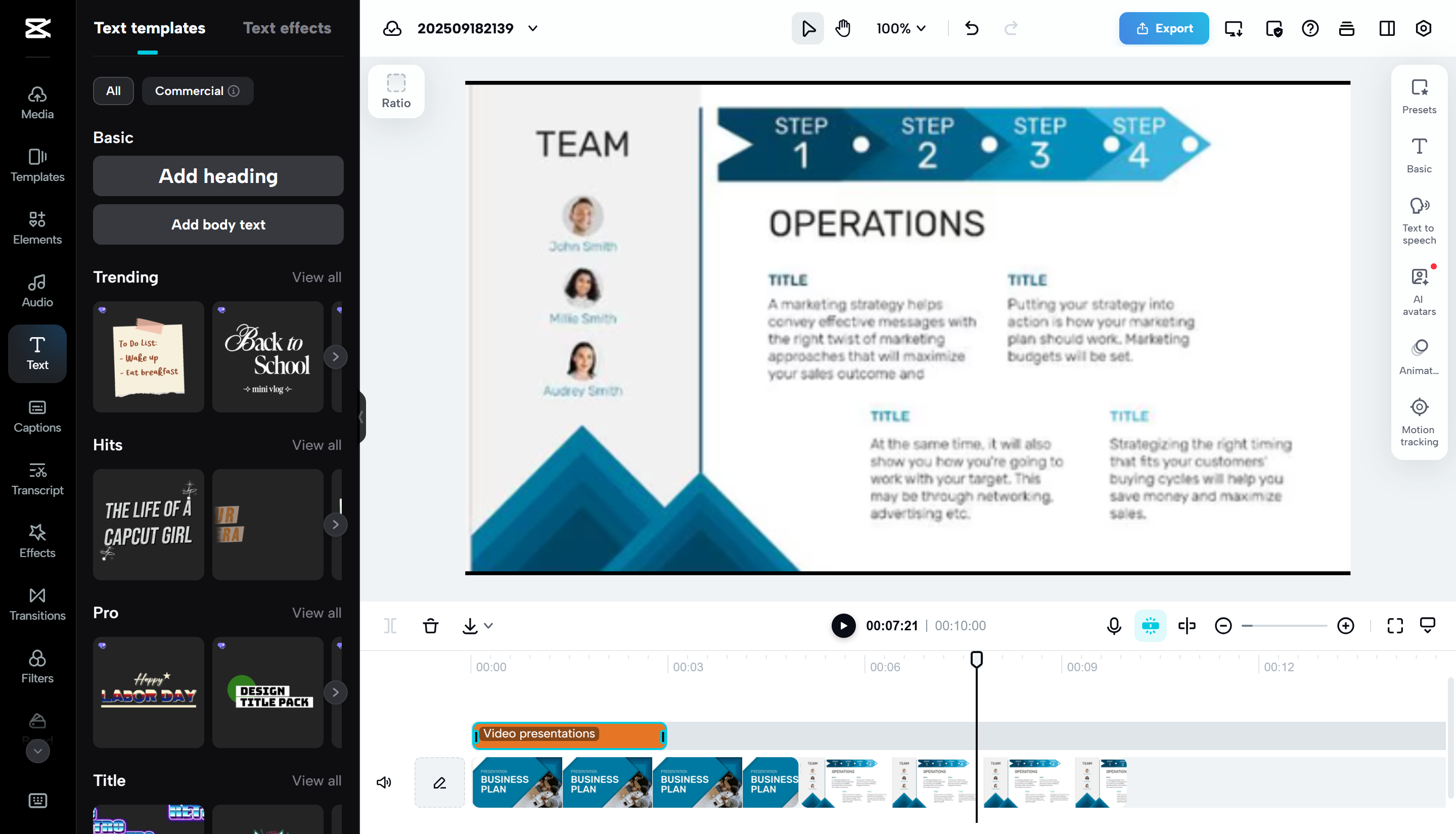 Interface de modification de CapCut Web - la meilleure plateforme pour créer des présentations vidéo en ligne