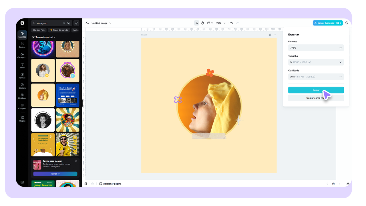 Exportar imagem para Instagram