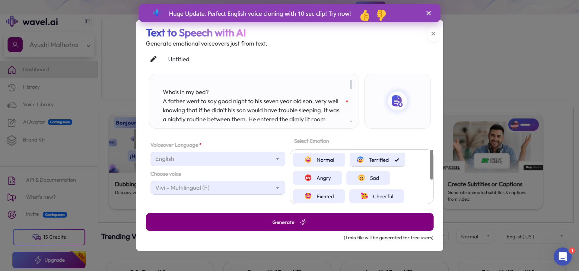 Wavel AI interface