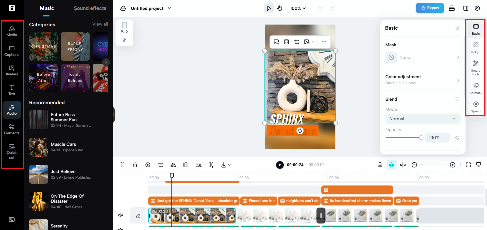 캔버스 양쪽에서 편집 옵션 사용