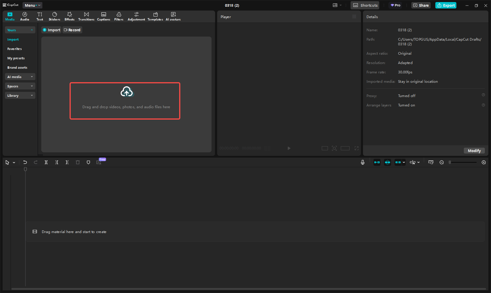 Laden Sie das Video auf CapCut