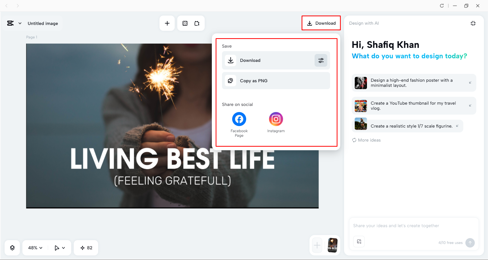 Downloading the thumbnail from the CapCut desktop video editor
