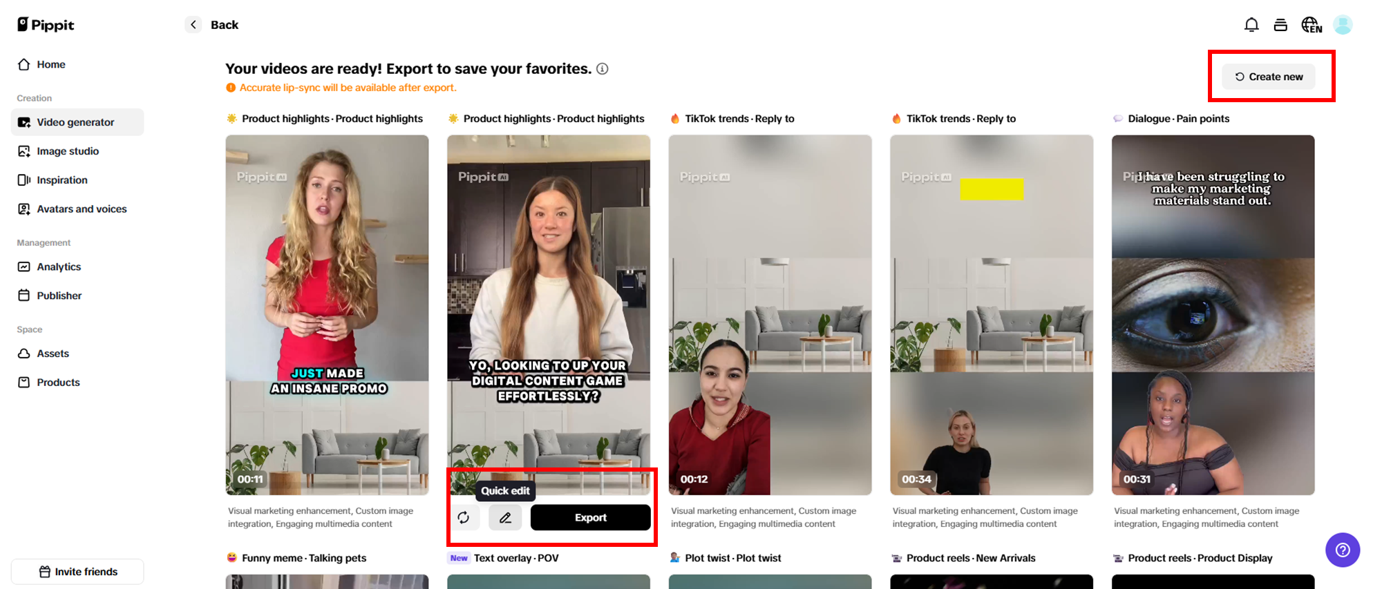 Selecione o vídeo gerado de sua preferência.