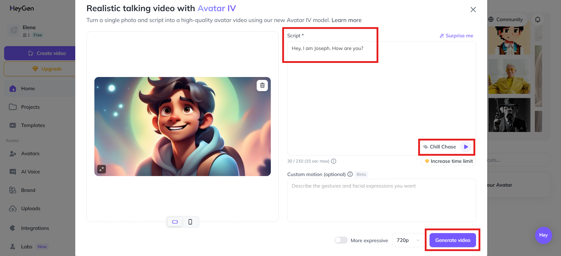 Enter your script and generate
