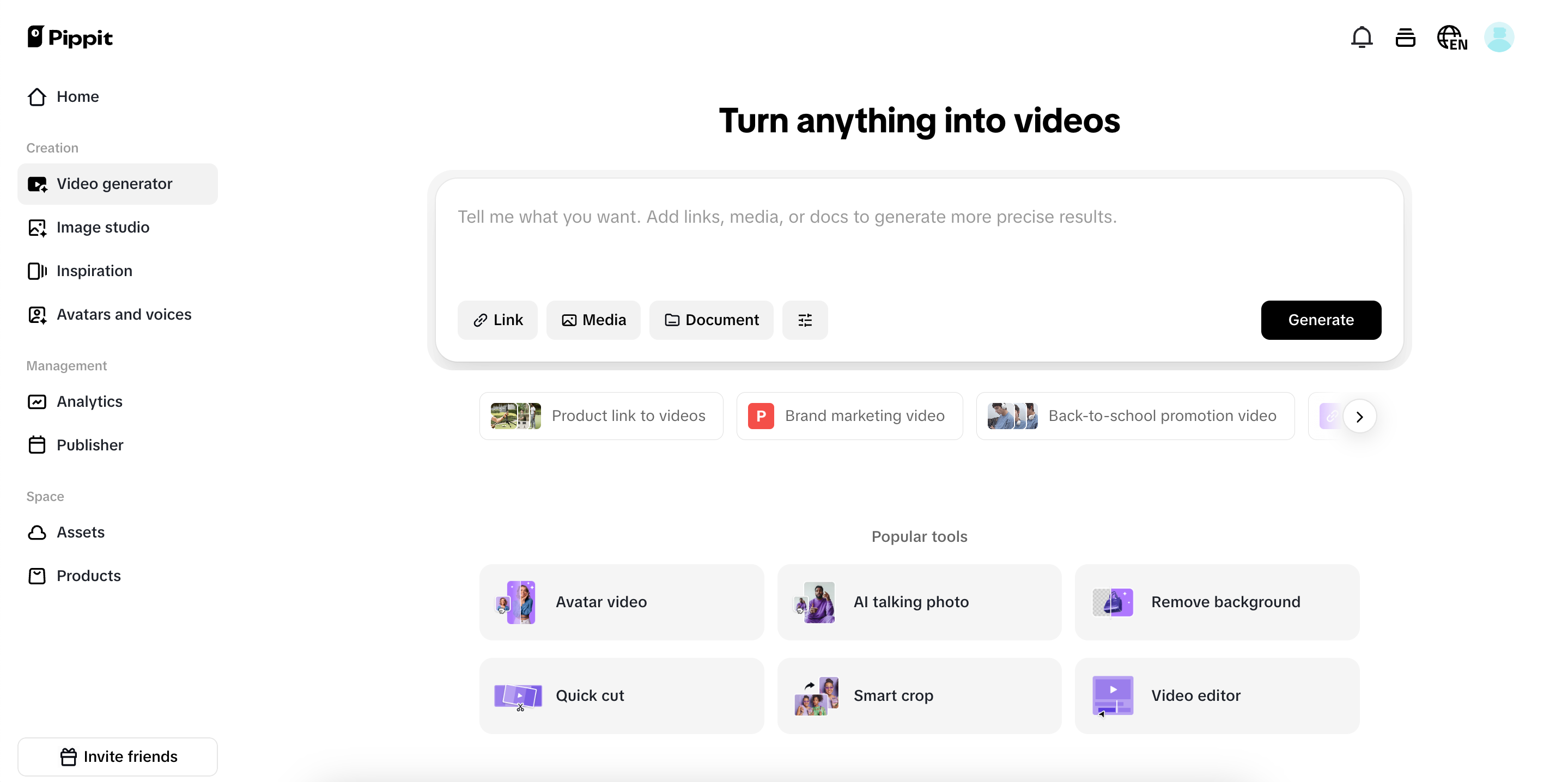 Comece com links de produtos e mídia