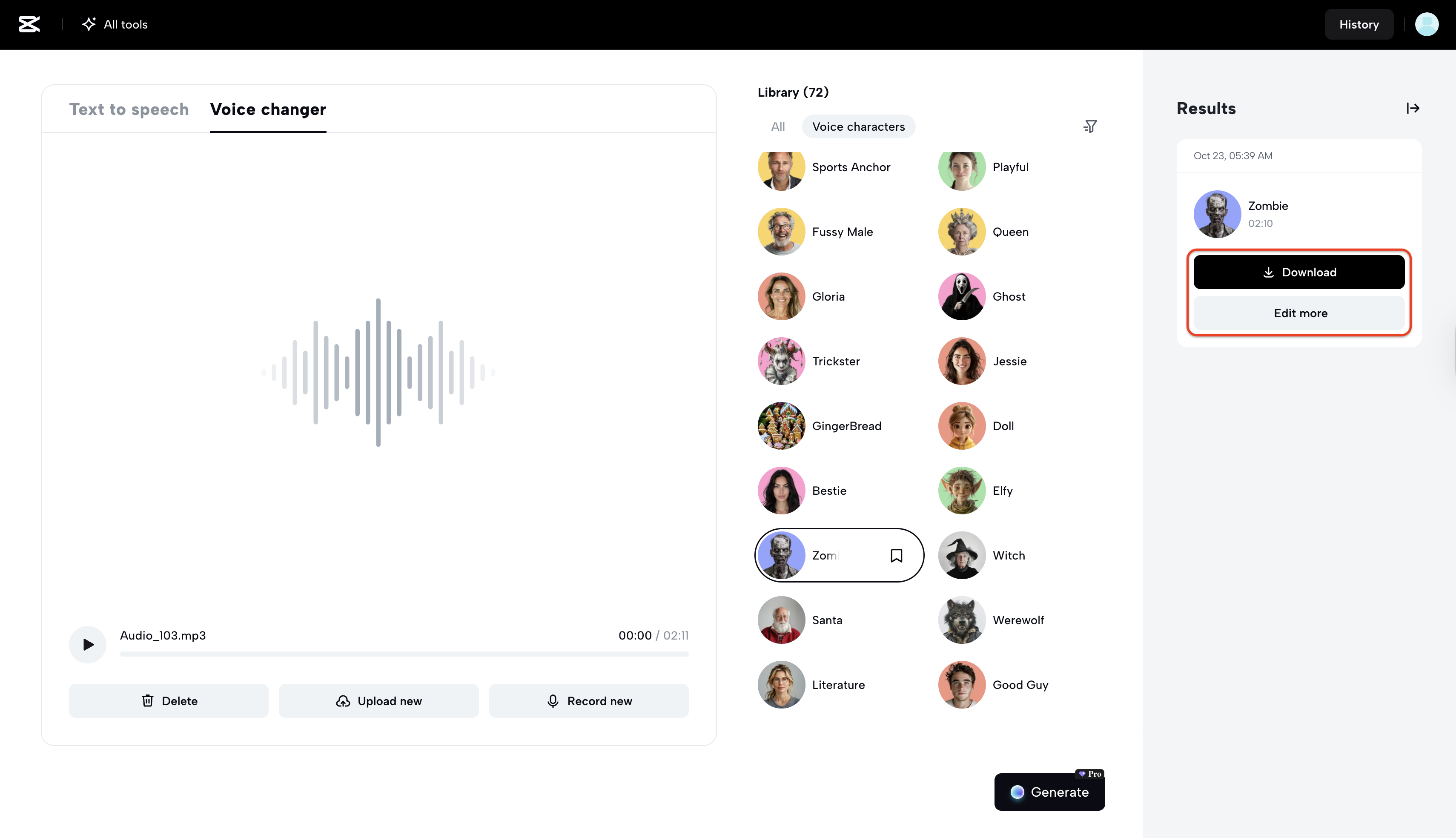 Interfaz de CapCut Web.