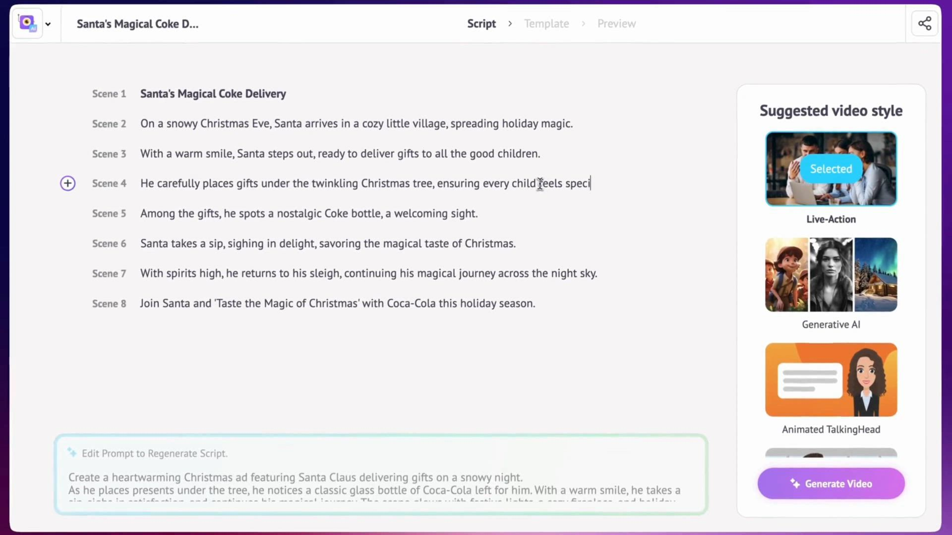 Interface of Steve AI - another AI video generator from text prompts