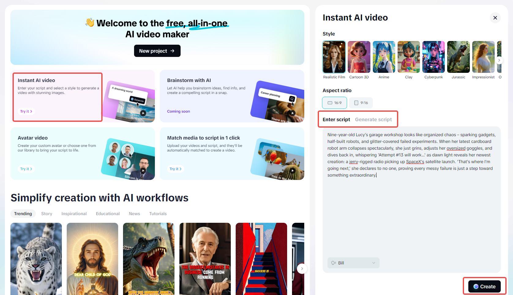 Create an instant AI video