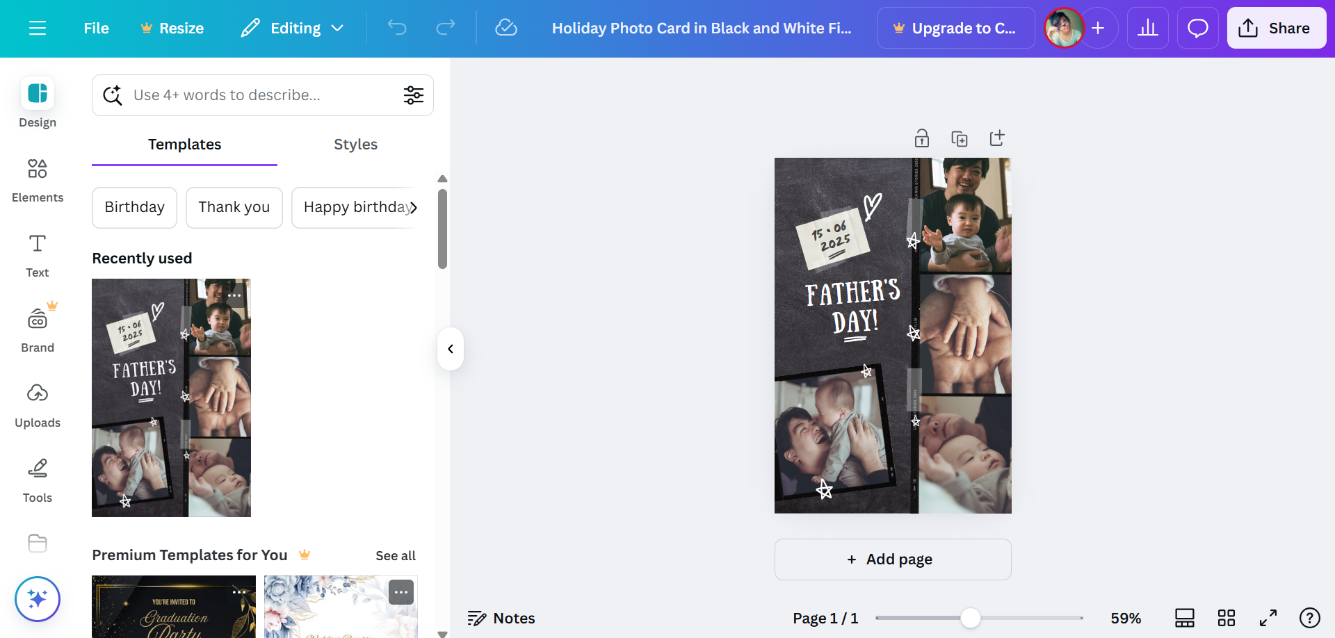 Biglietto per la festa del papà da fare con Canva
