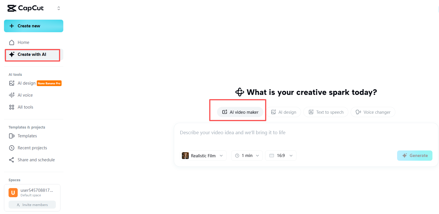 CapCut Web's AI Video Maker