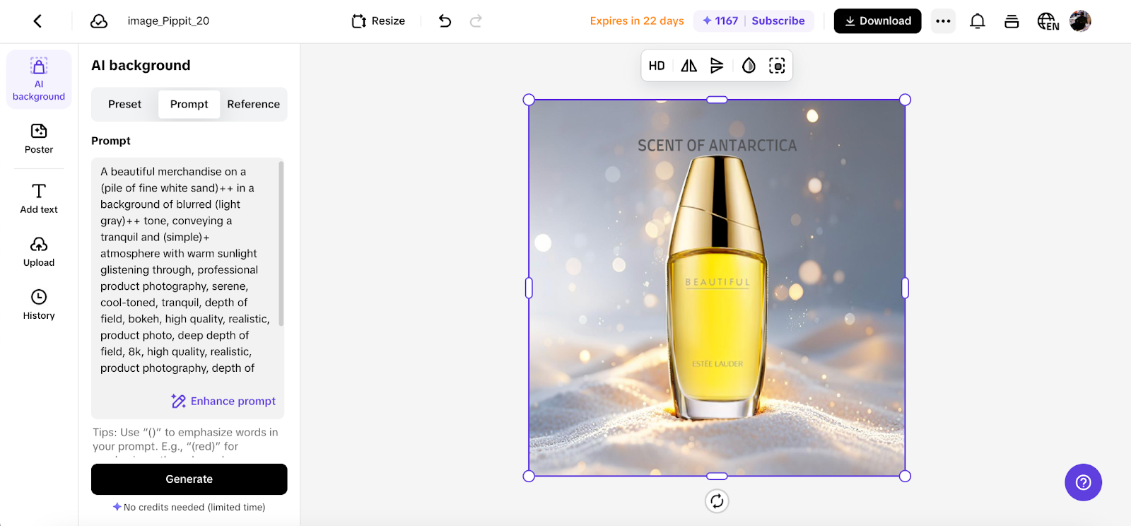 Place products in virtual environments