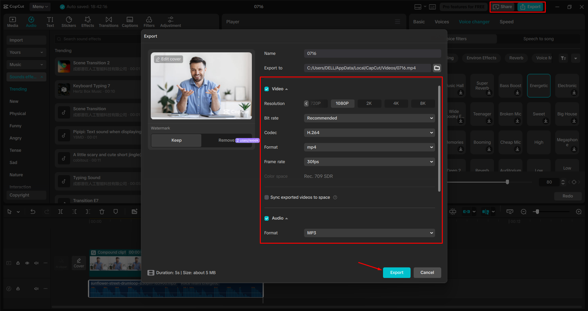Exporting a video from the CapCut desktop video editor