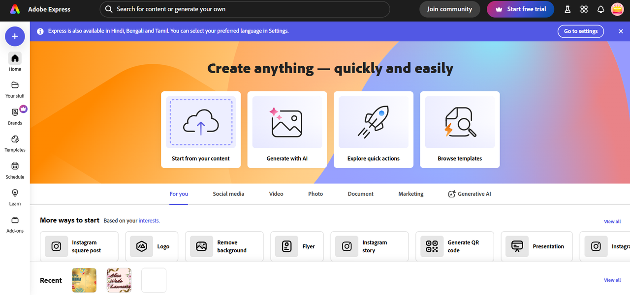 Adobe Express-Homepage