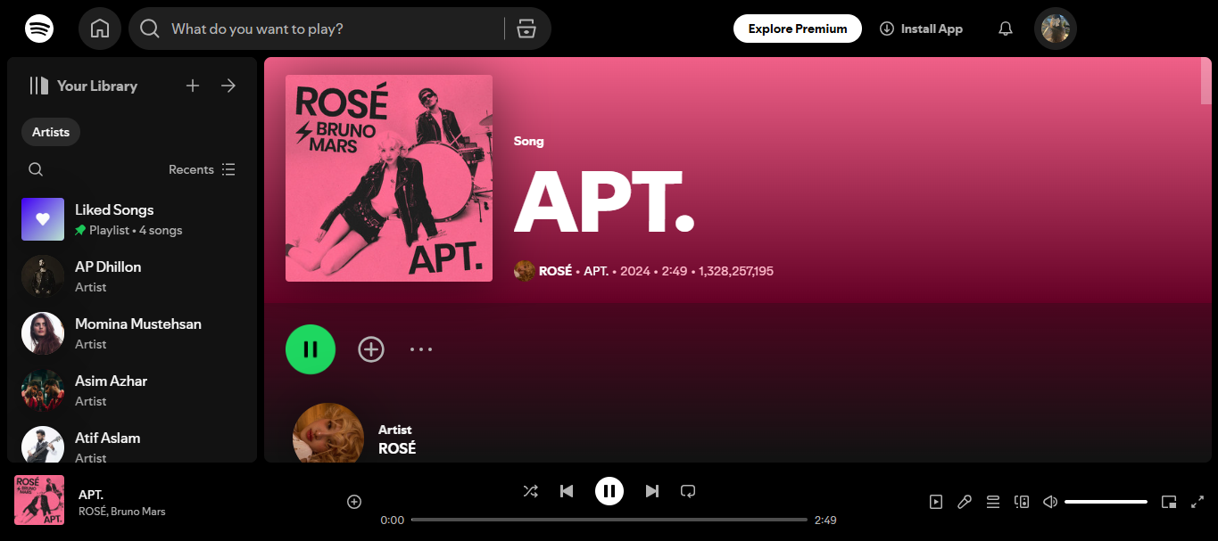Cover of APT. – a trending track in Spotify's top 10 today