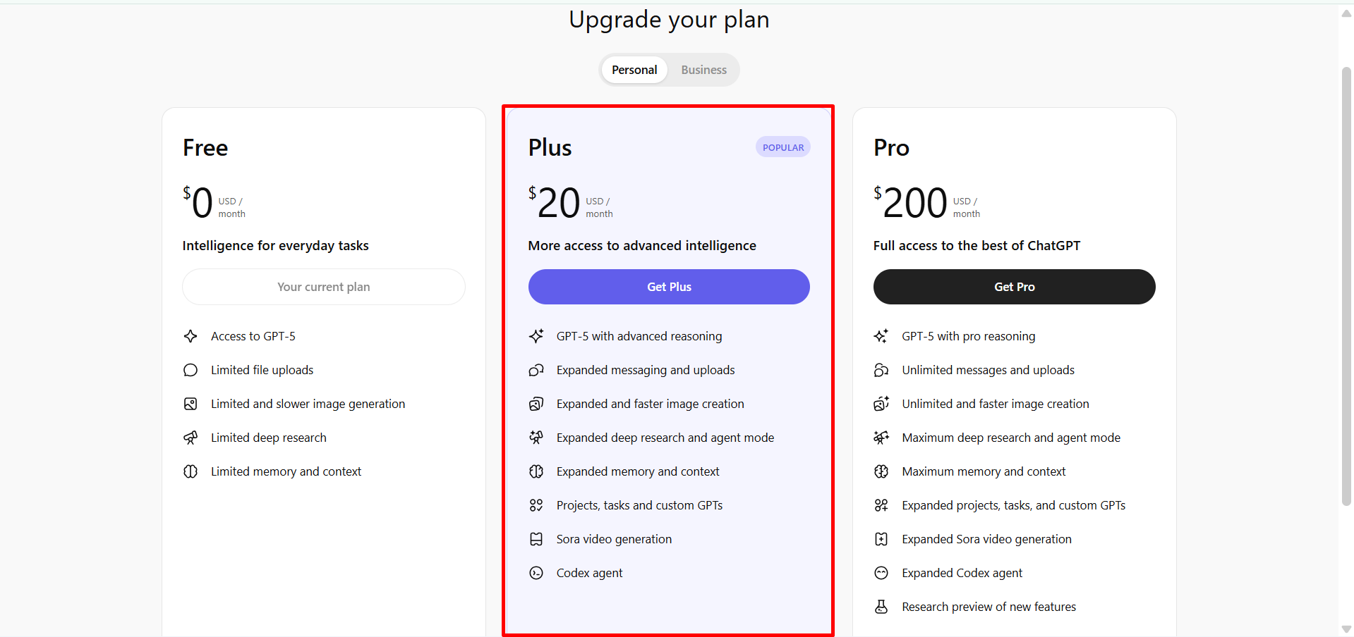 Abonnieren des Plus-Modells für die Nutzung von ChatGPT-5.