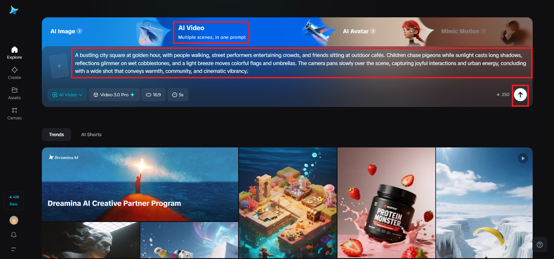 Text-to-video generator in Dreamina