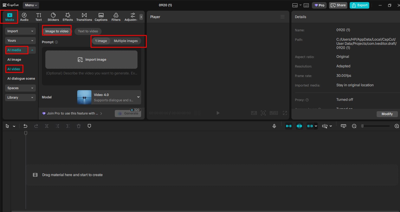 Access the image-to-video tool in the CapCut desktop video editor