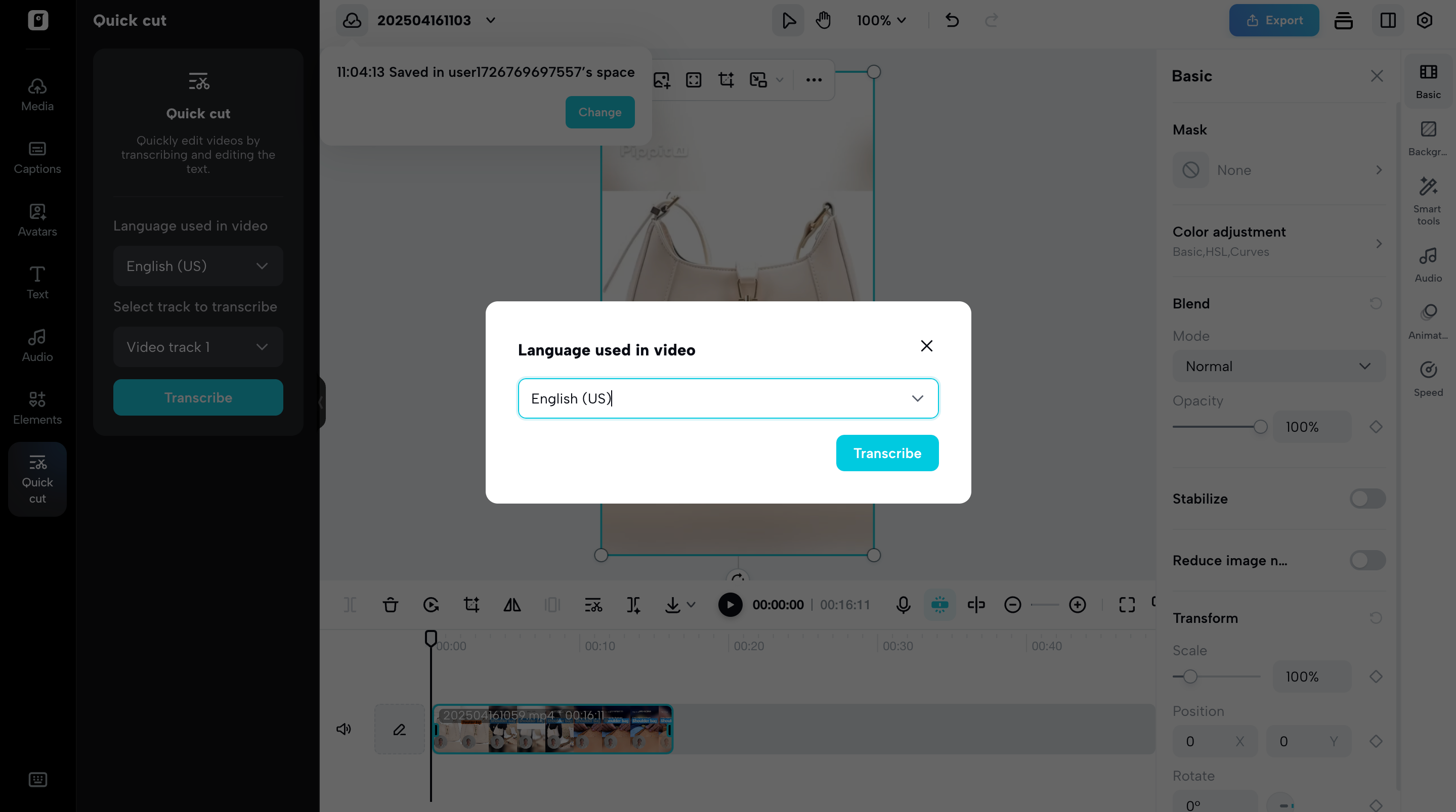 Select language used in video