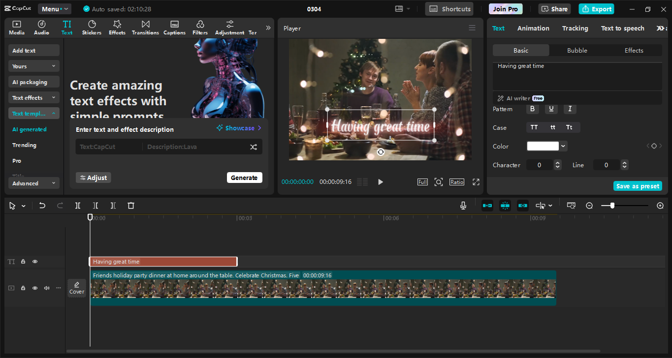 Interface of the CapCut desktop video editor - the best tool to generate fancy writing fonts