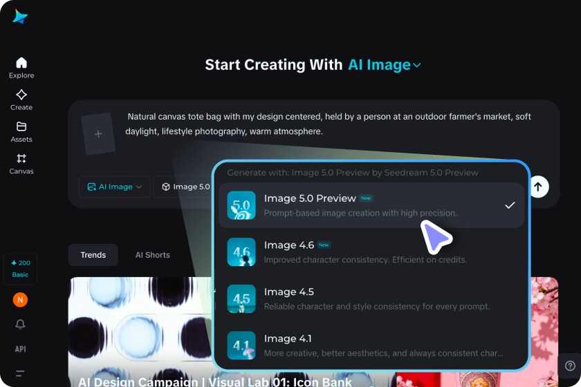  Select Seedream 4.5 and generate mockup variations