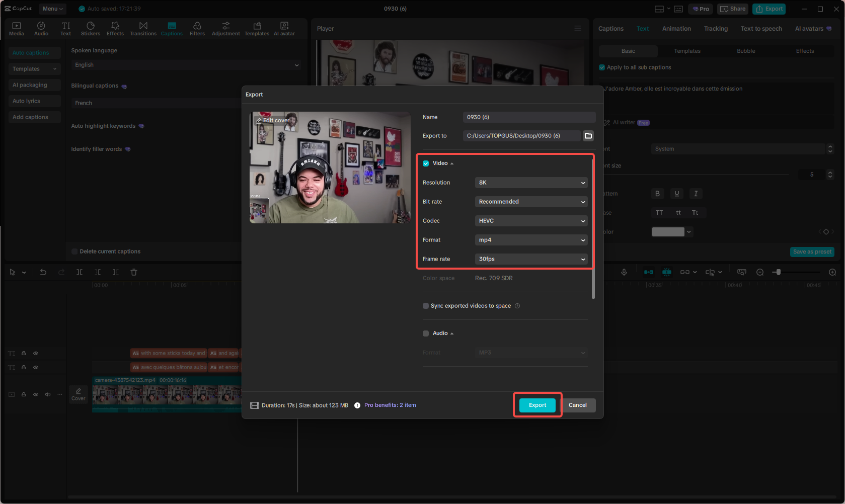Export your translated video