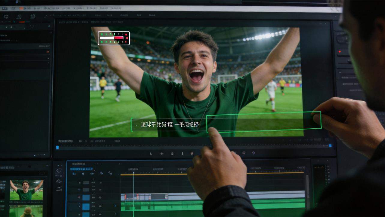 CapCut editing timeline with a soccer player celebrating and a text box being adjusted