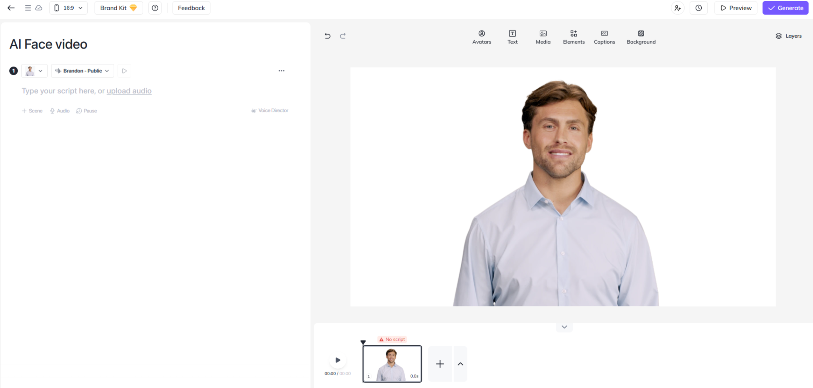 Interface of HeyGen - the most liked AI face video generator