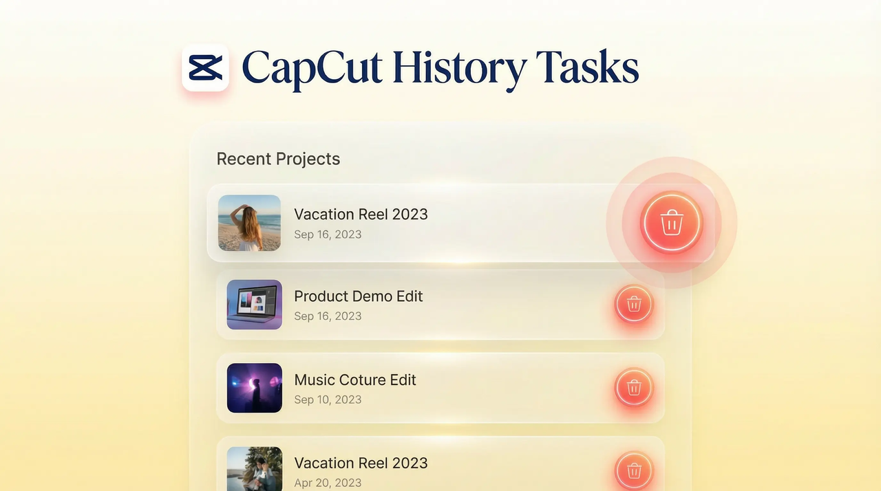 удалить задачу истории на CapCut