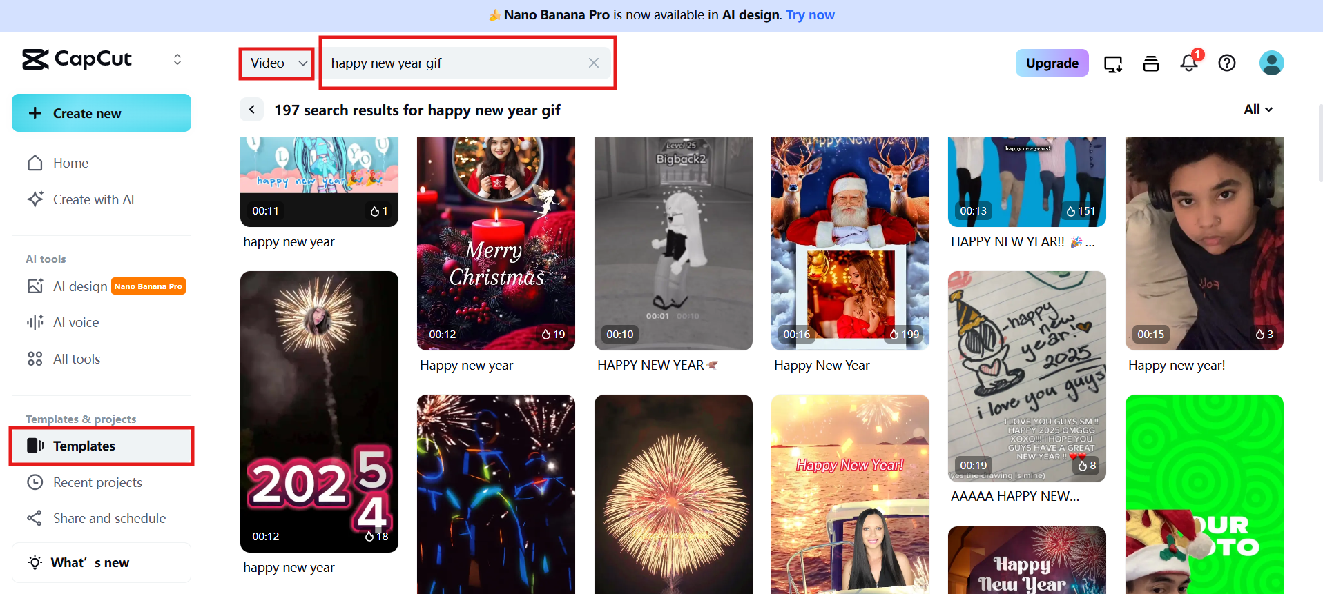 Select the New Year template in CapCut Online