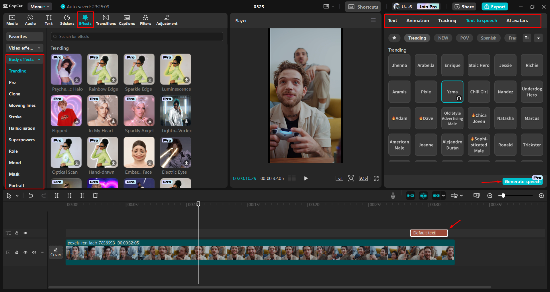 Converting text to speech in a reel with the CapCut desktop video editor