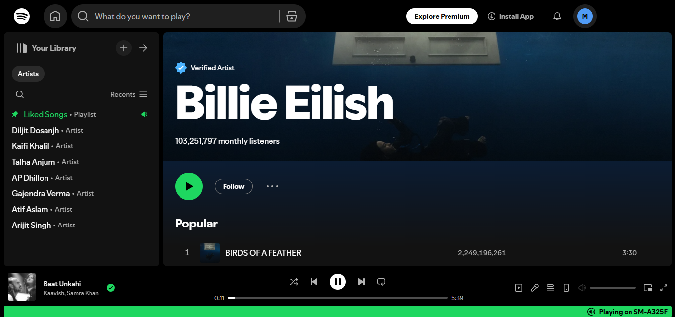 Billie Eilish  - most streamed artist on Spotify of all time