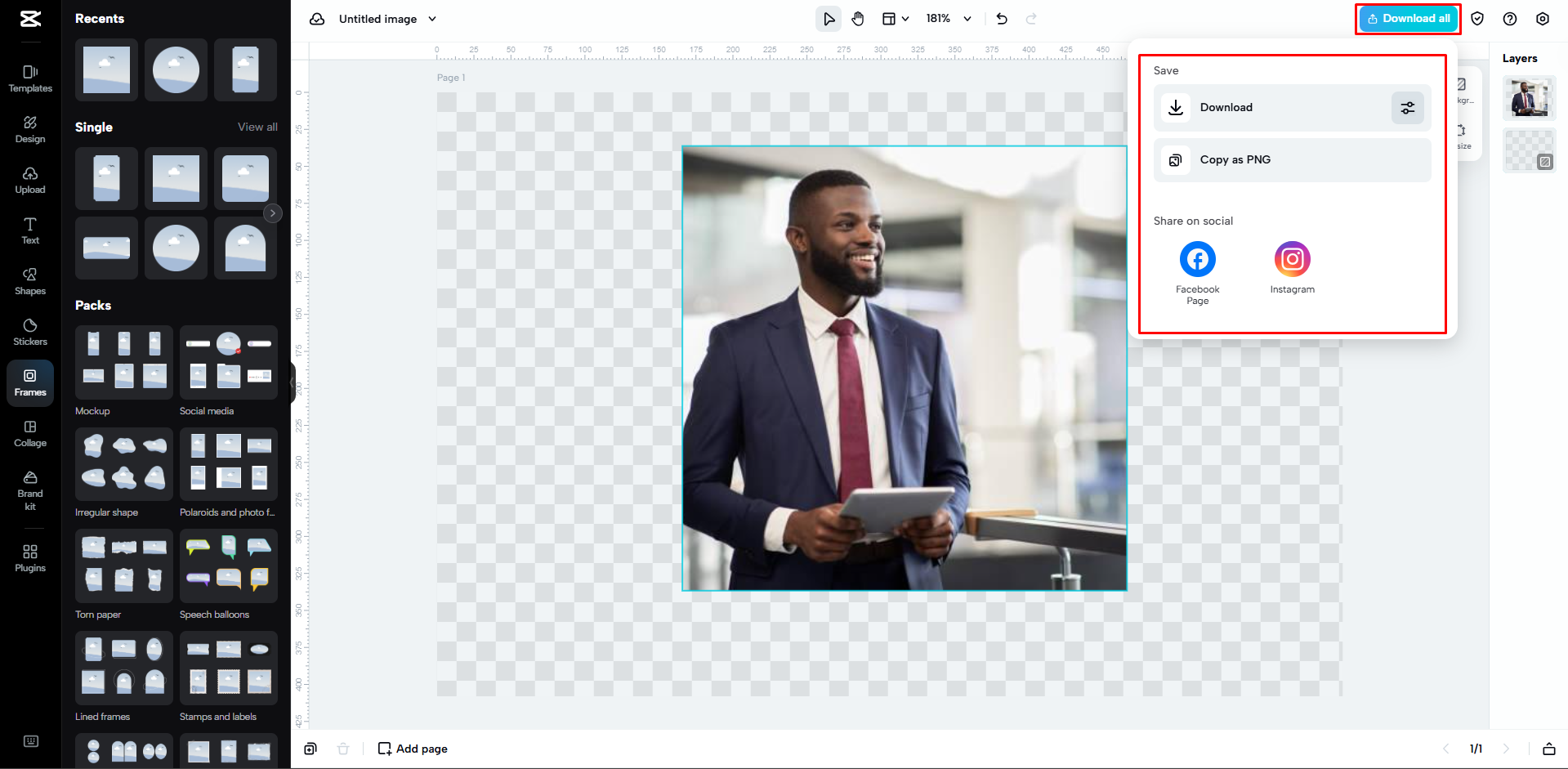 Stahování obrázku z CapCut Web