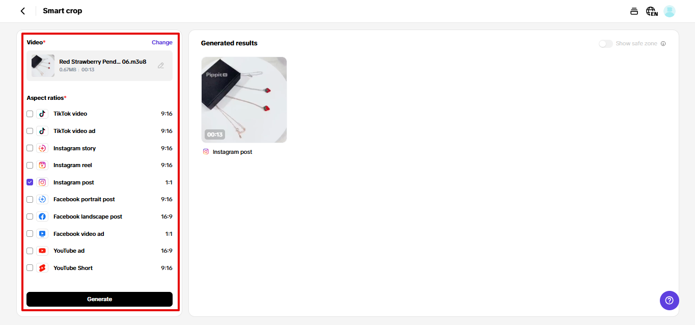 Smart crop in Pippit