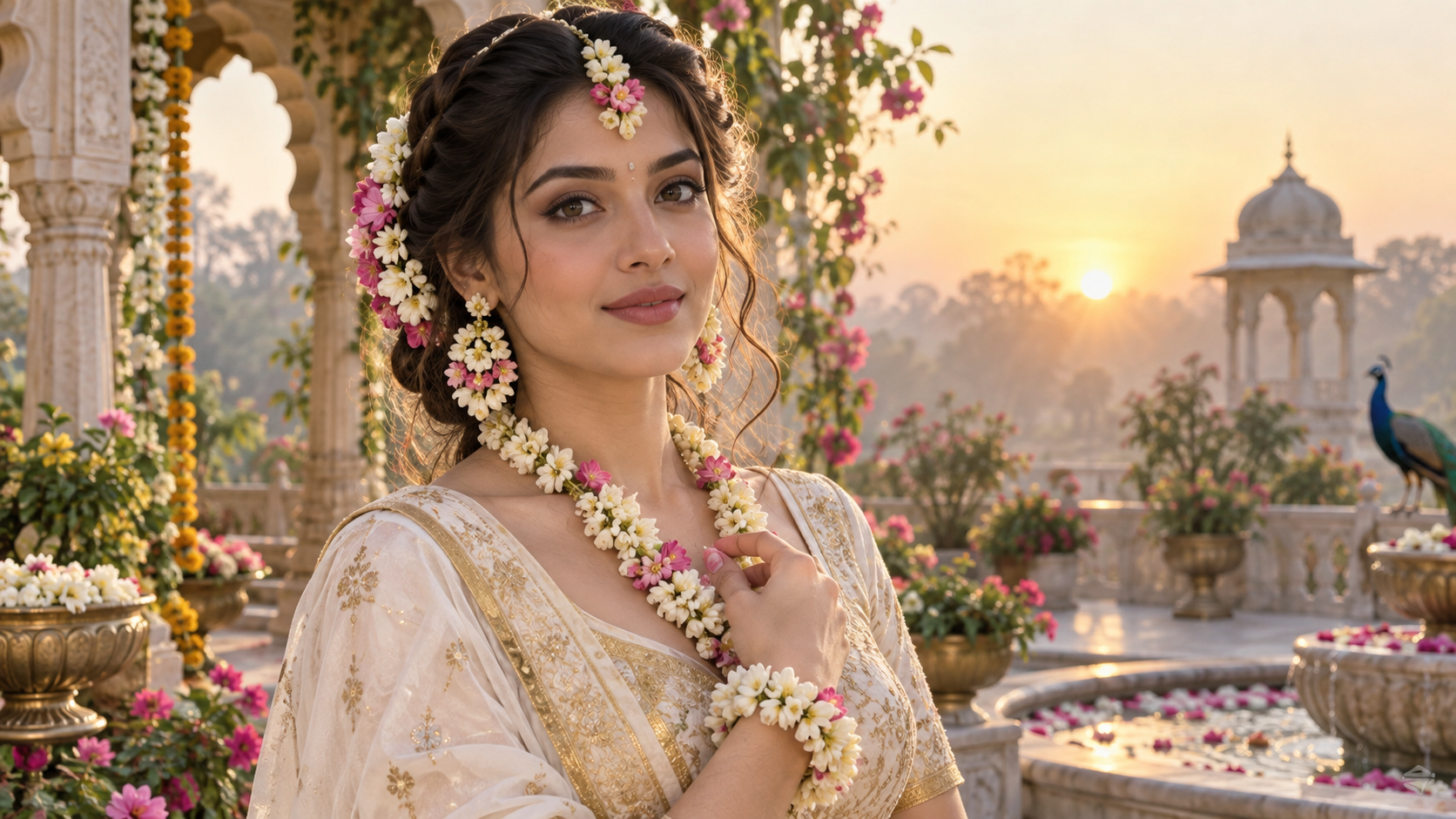 Radha look prompt image — Jewelry and veil detail
