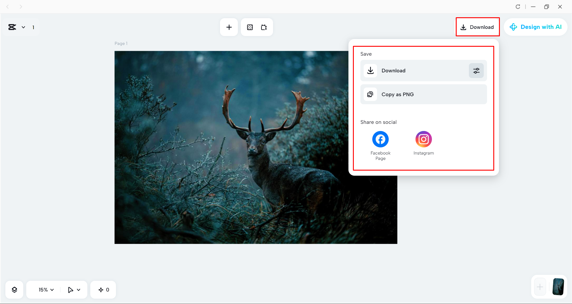 Downloading the image from the CapCut desktop video editor