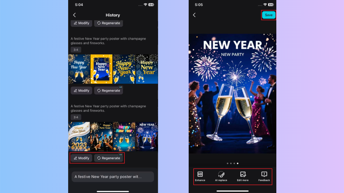 Granska och spara affischerna