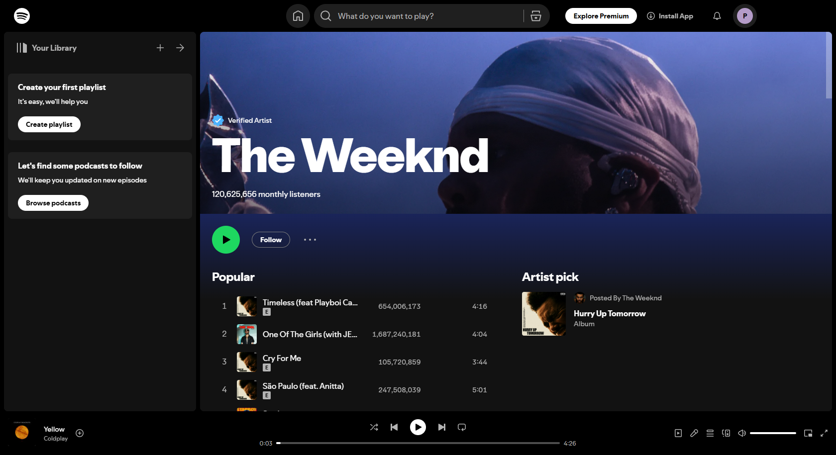 Gränssnittet Weeknd Spotify
