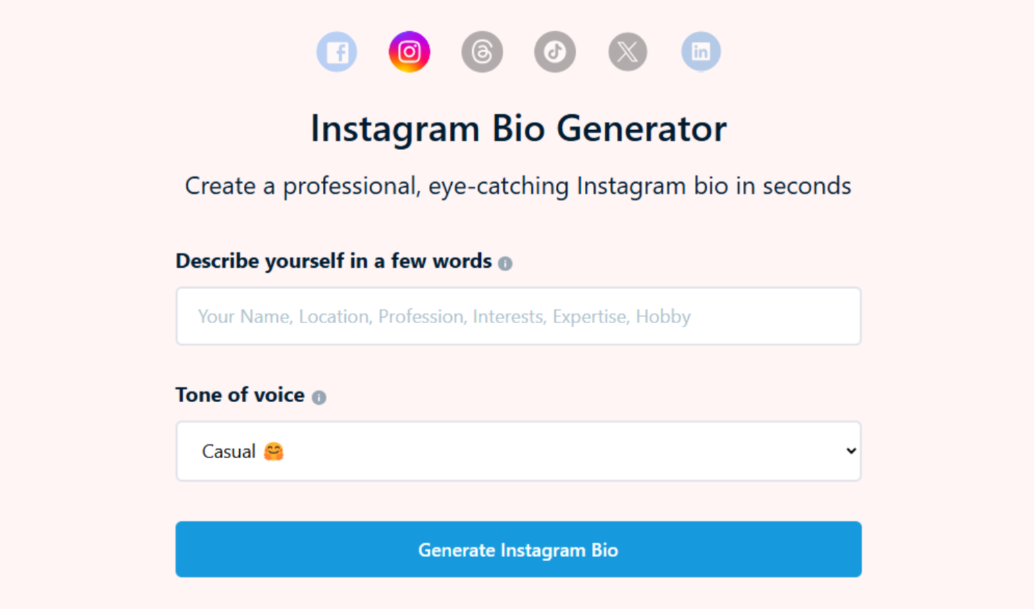 Упоминание - простой в использовании стильный био-генератор Instagram