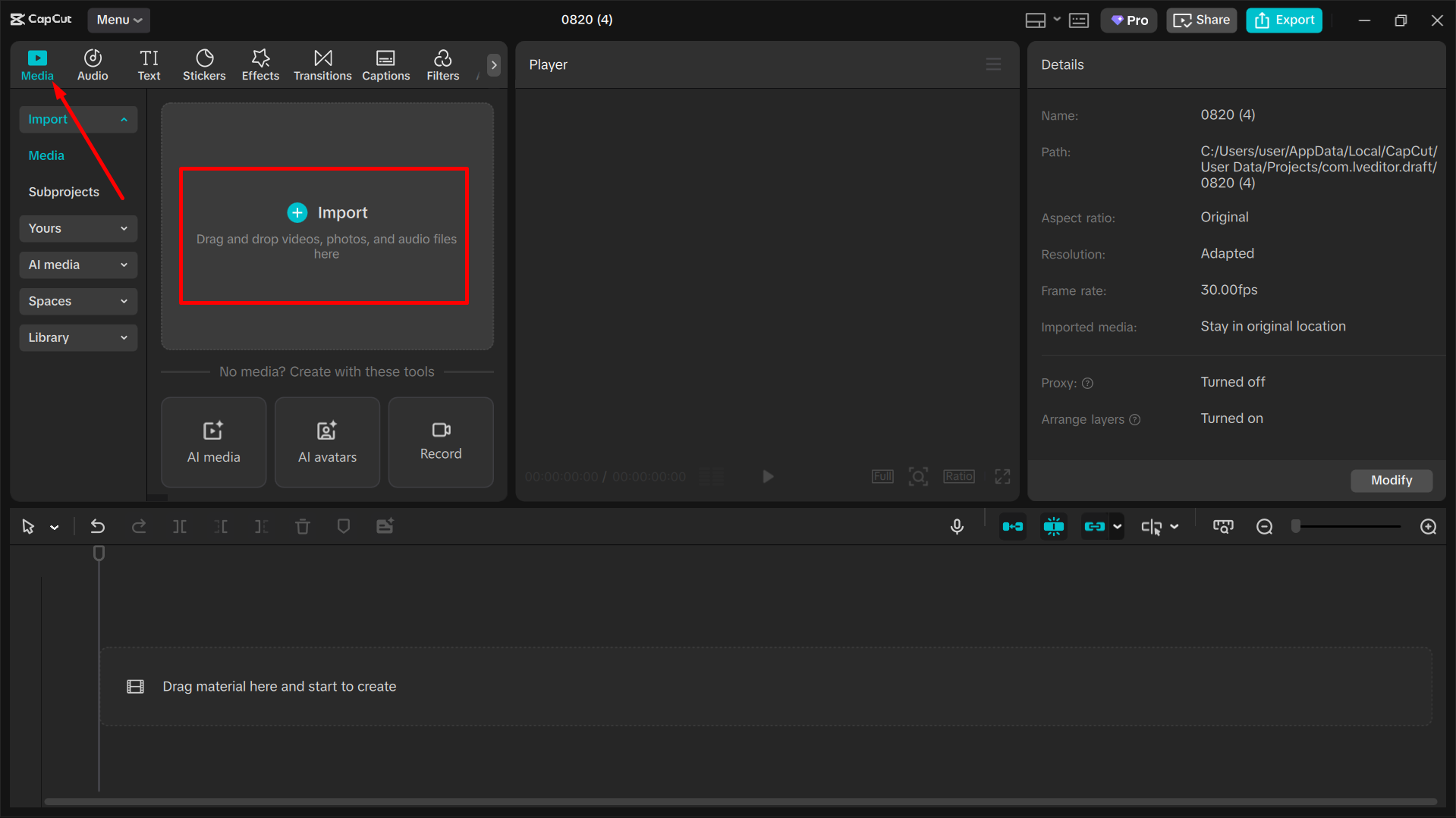 Importing images to the CapCut desktop video editor