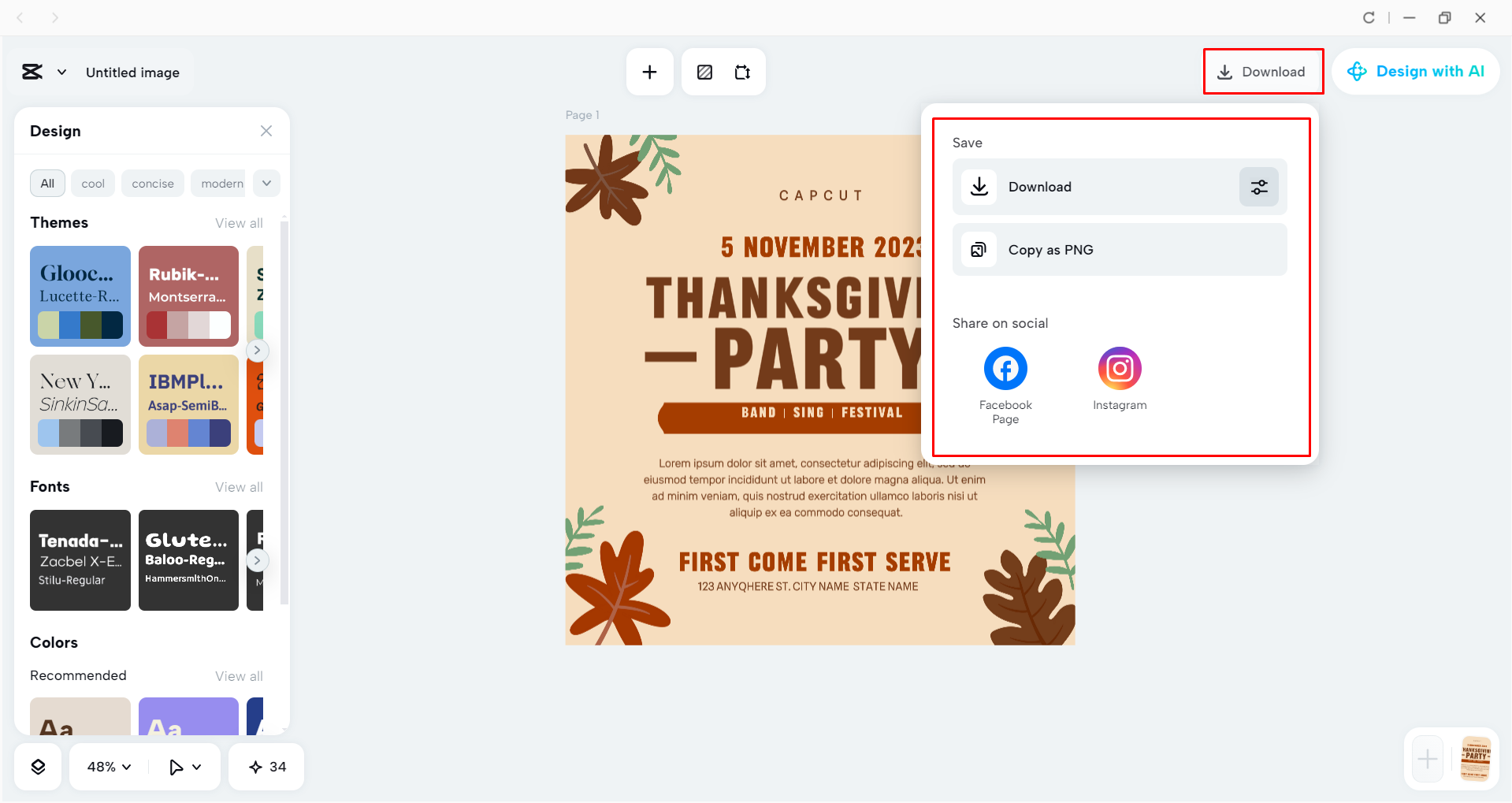 Downloading the invitation from the CapCut desktop video editor
