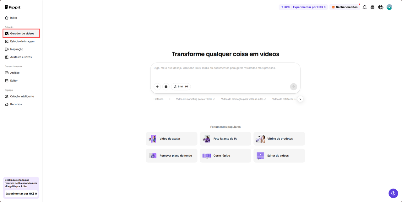 Gerador de vídeo IA para iniciar campanha