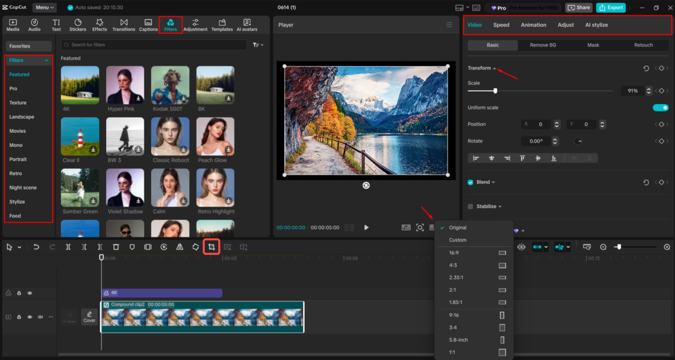 Resizing a video in the CapCut desktop video editor