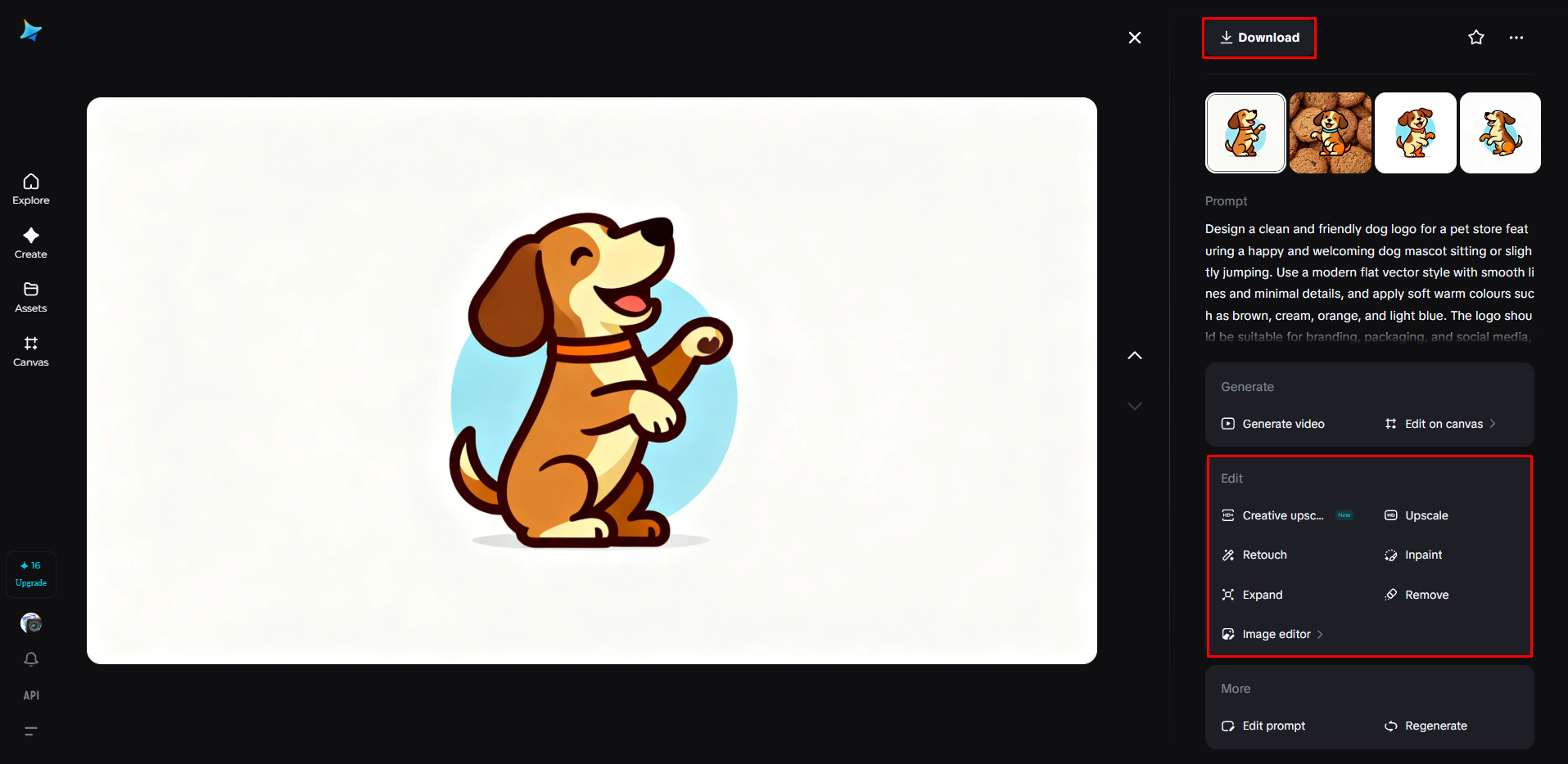 Refine the generated logos and download