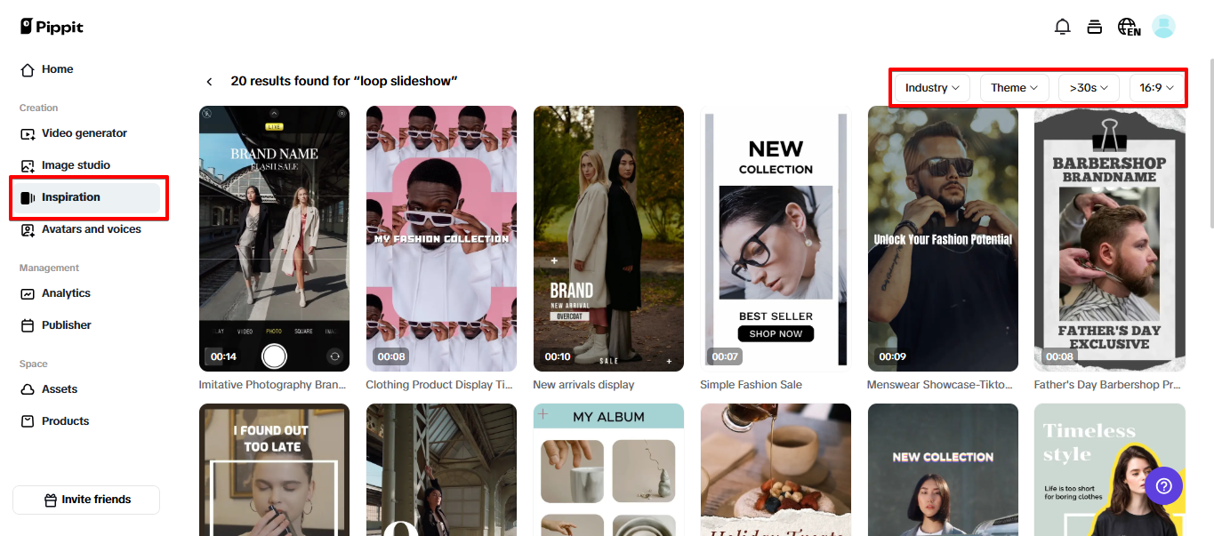 Modelos de vídeo em loop no Pippit