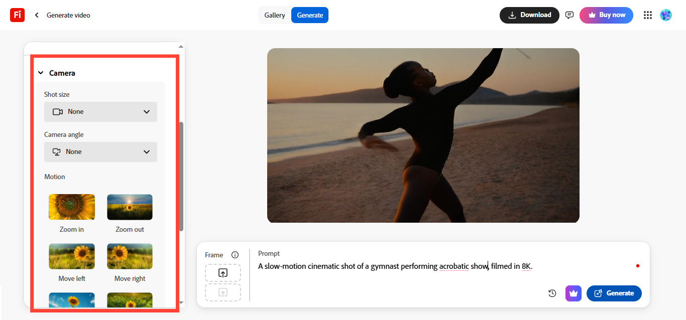 Generate a video from Adobe Firefly