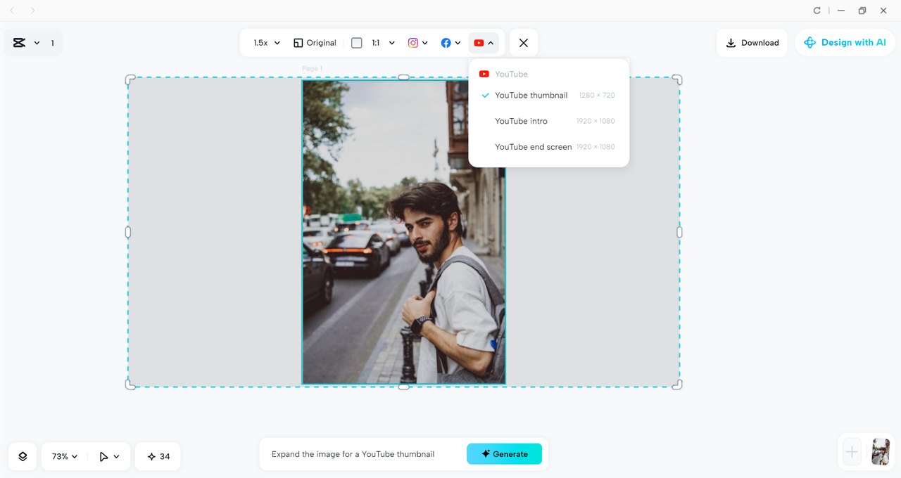 Interface of the CapCut desktop video editor - an easier way to expand images on PC